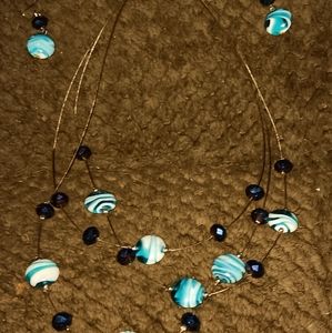 VINTAGE 3 IN ONE STRANDED NECKLACE WITH MATCHING EARRINGS